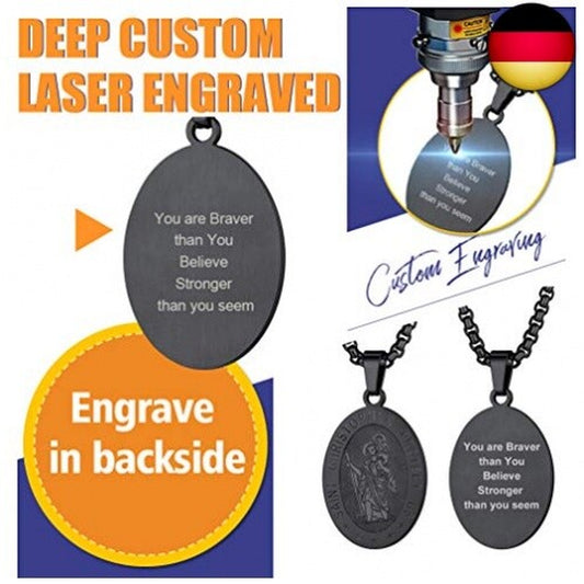 PROSTEEL St. Christopher Anhänger Halskette Schwarz Motiv Heiliger