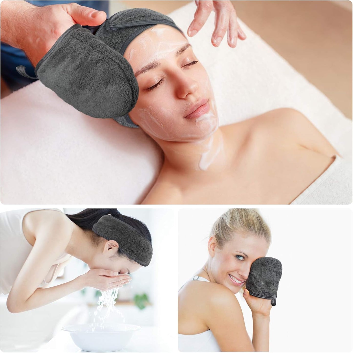 Kinhwa Make-Up Entferner Handschuh Super Sanft Mikrofaser Abschminkhandschuh Wiederverwendbar Gesichtsreinigung Und Kosmetik Stirnband Dunkelgrau