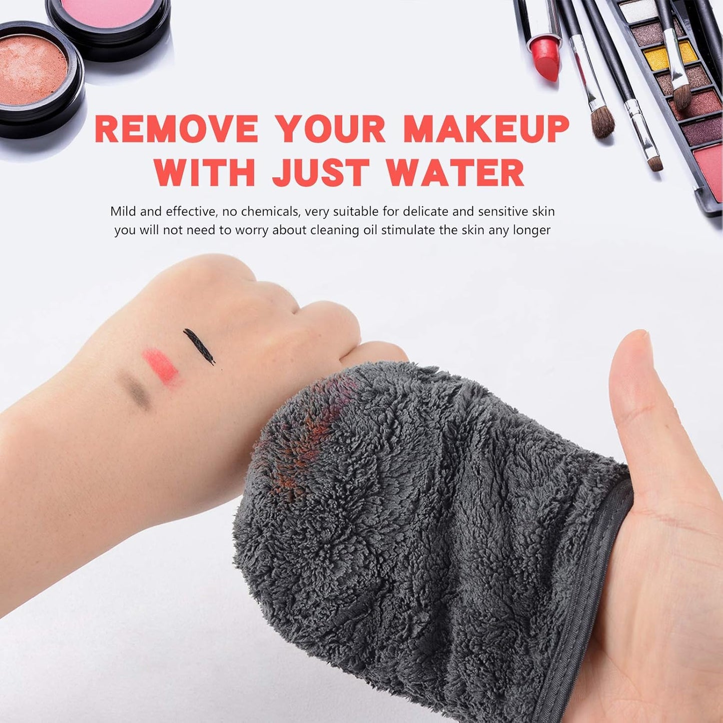 Kinhwa Make-Up Entferner Handschuh Super Sanft Mikrofaser Abschminkhandschuh Wiederverwendbar Gesichtsreinigung Und Kosmetik Stirnband Dunkelgrau