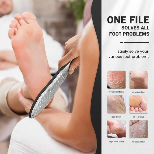 BEZOX Laser-Hornhautraspel Upgrade Fußfeile - Voller Edelstahl, Fußraspel Mit Ergonomischem Griff Für Pediküre Und Fußpflege, Doppelseitig, Rostfrei Portables Fußpflege-Set