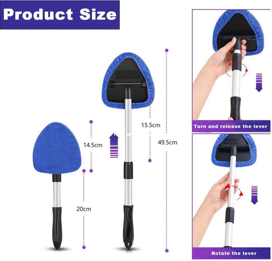 9Pcs Autoscheiben Innenreiniger Set,Einziehbares Werkzeug Zur Reinigung Der Windschutzscheibe,6 Mikrofaserpads,Sprühflaschen,Klimaanlagenbürste