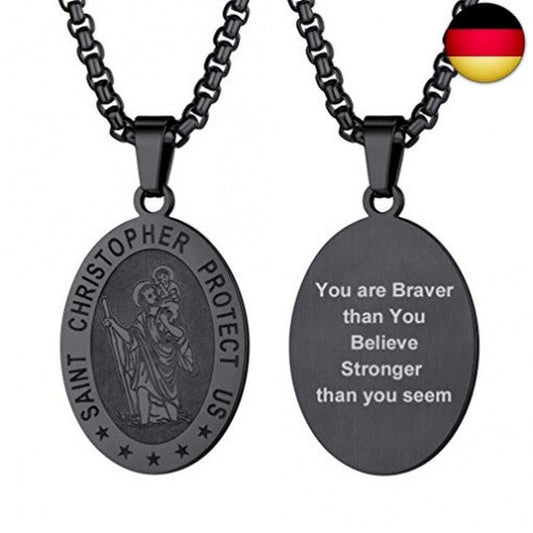 PROSTEEL St. Christopher Anhänger Halskette Schwarz Motiv Heiliger