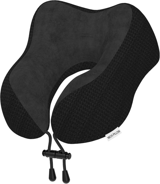 Nackenkissen Flugzeug, Reisekissen Auto Aus Memory Foam Mit Samtweichem Bezug, Nackenhörnchen Erwachsene Für Reisen, Camping, Büro Und Haus (Schwarz)