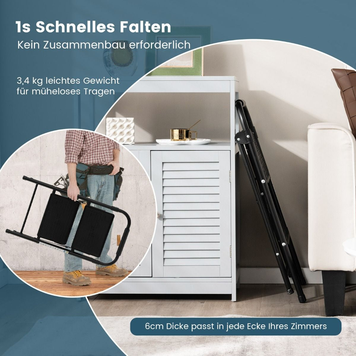 2-Stufige Leiter Klappbarer Tritthocker Mit Gepolstertem Handgriff 47 X 39 X 71 Cm Schwarz