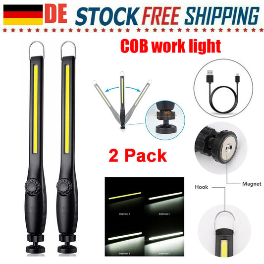 USB Rechargeable Work Light Magnetic LED Flashlight Flexible Cordless Torch Automotive Inspection Emergency Light 2 PACK