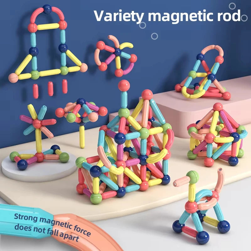 128PCS Magnetic Building Blocks Toy Magnetic Construction Set Magnet Ball Sticks Rod Games Montessori Educational Toys for Kids