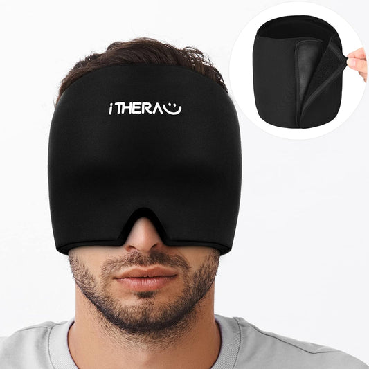 I-THERA-U Migräne Maske 2Pcs - Wiederverwendbar 2 in 1 Schlafmaske Headache Hat, Kopfschmerzen Kühlpads Gel, Migräne Haube Für Geschwollene Augen, Verspannungen, Sinus & Stressabbau, Männer & Frauen