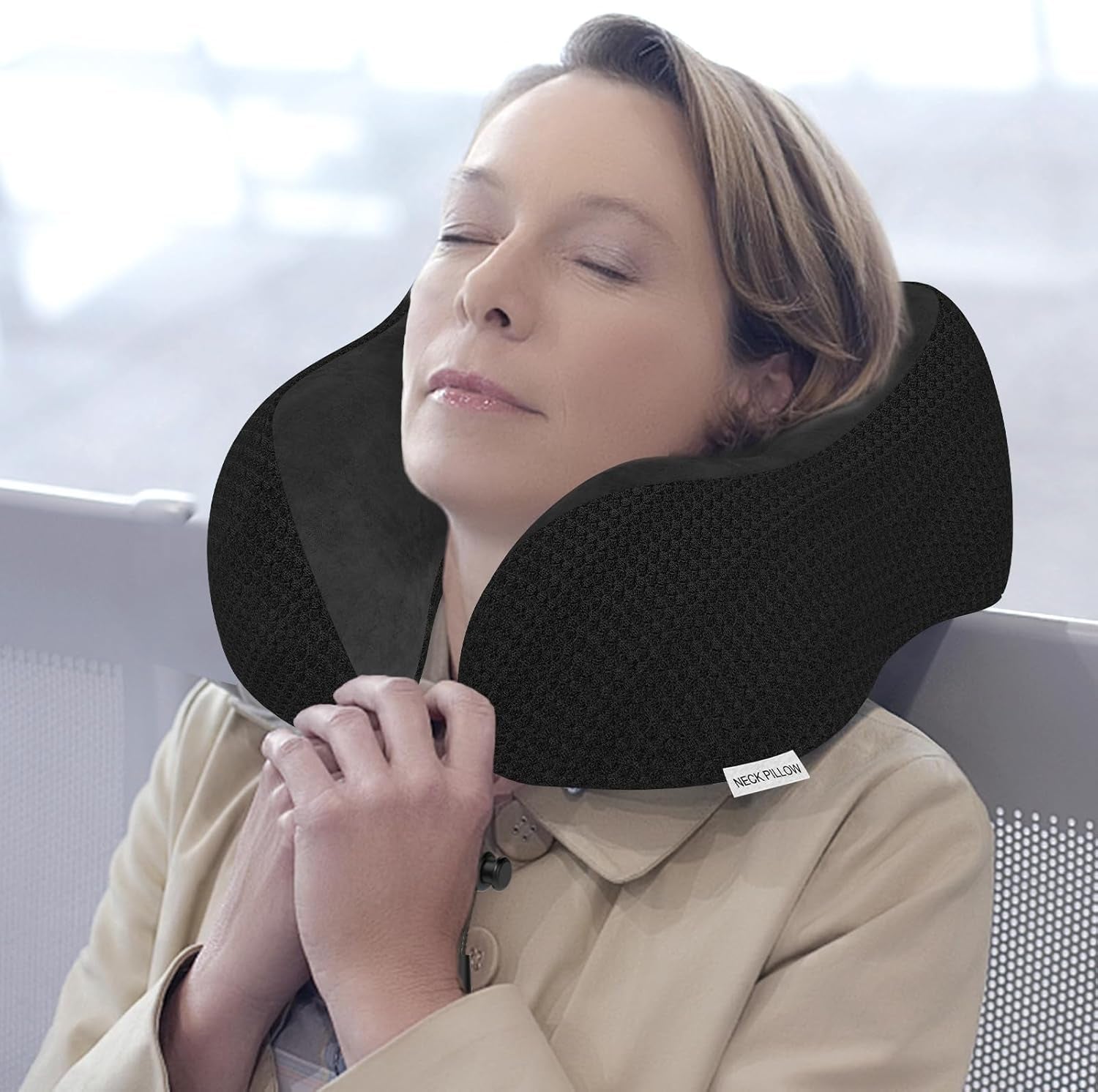Nackenkissen Flugzeug, Reisekissen Auto Aus Memory Foam Mit Samtweichem Bezug, Nackenhörnchen Erwachsene Für Reisen, Camping, Büro Und Haus (Schwarz)