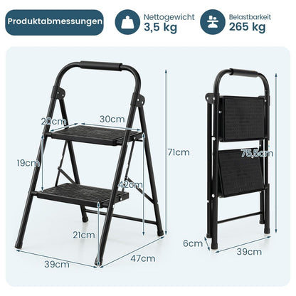 2-Stufige Leiter Klappbarer Tritthocker Mit Gepolstertem Handgriff 47 X 39 X 71 Cm Schwarz
