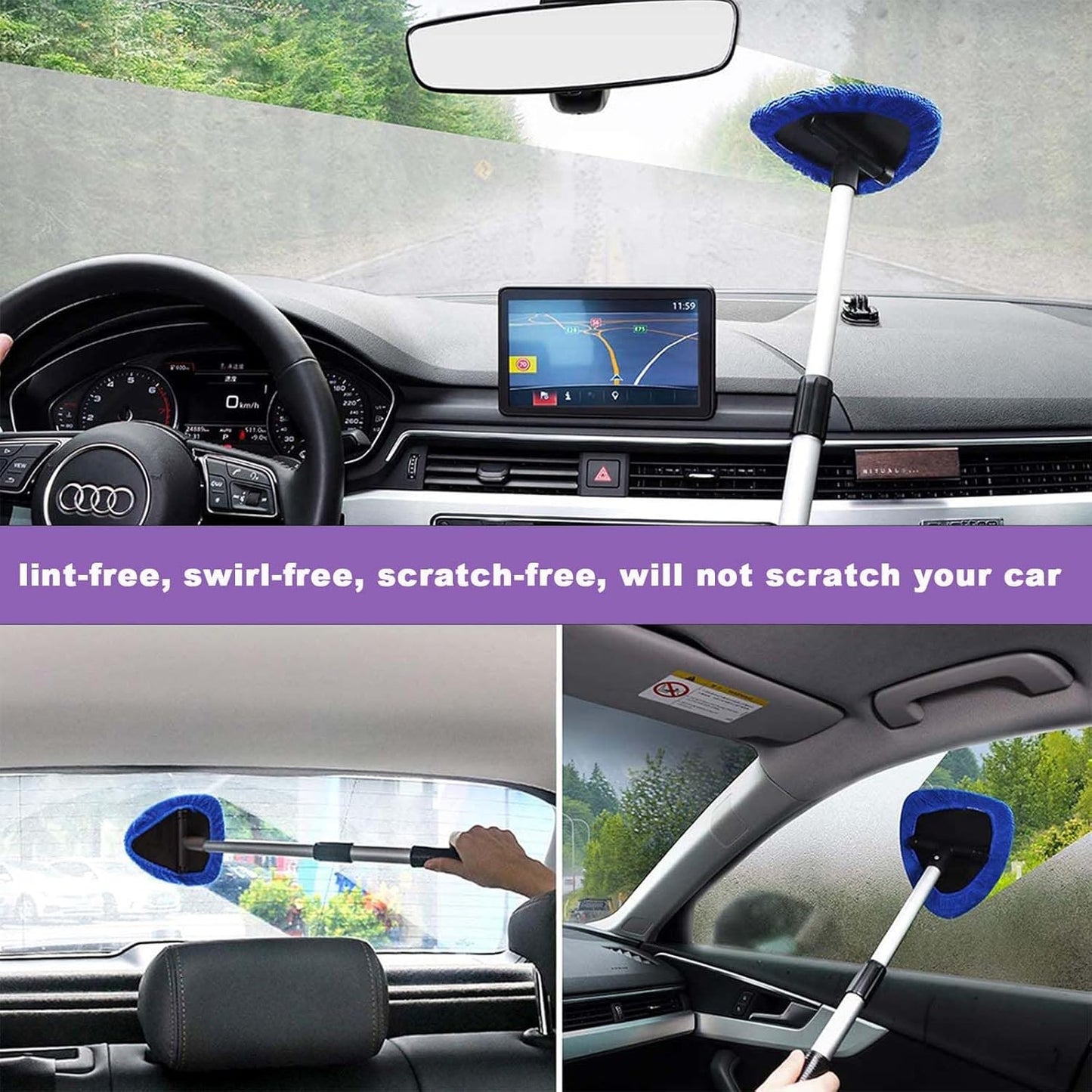 9Pcs Autoscheiben Innenreiniger Set,Einziehbares Werkzeug Zur Reinigung Der Windschutzscheibe,6 Mikrofaserpads,Sprühflaschen,Klimaanlagenbürste