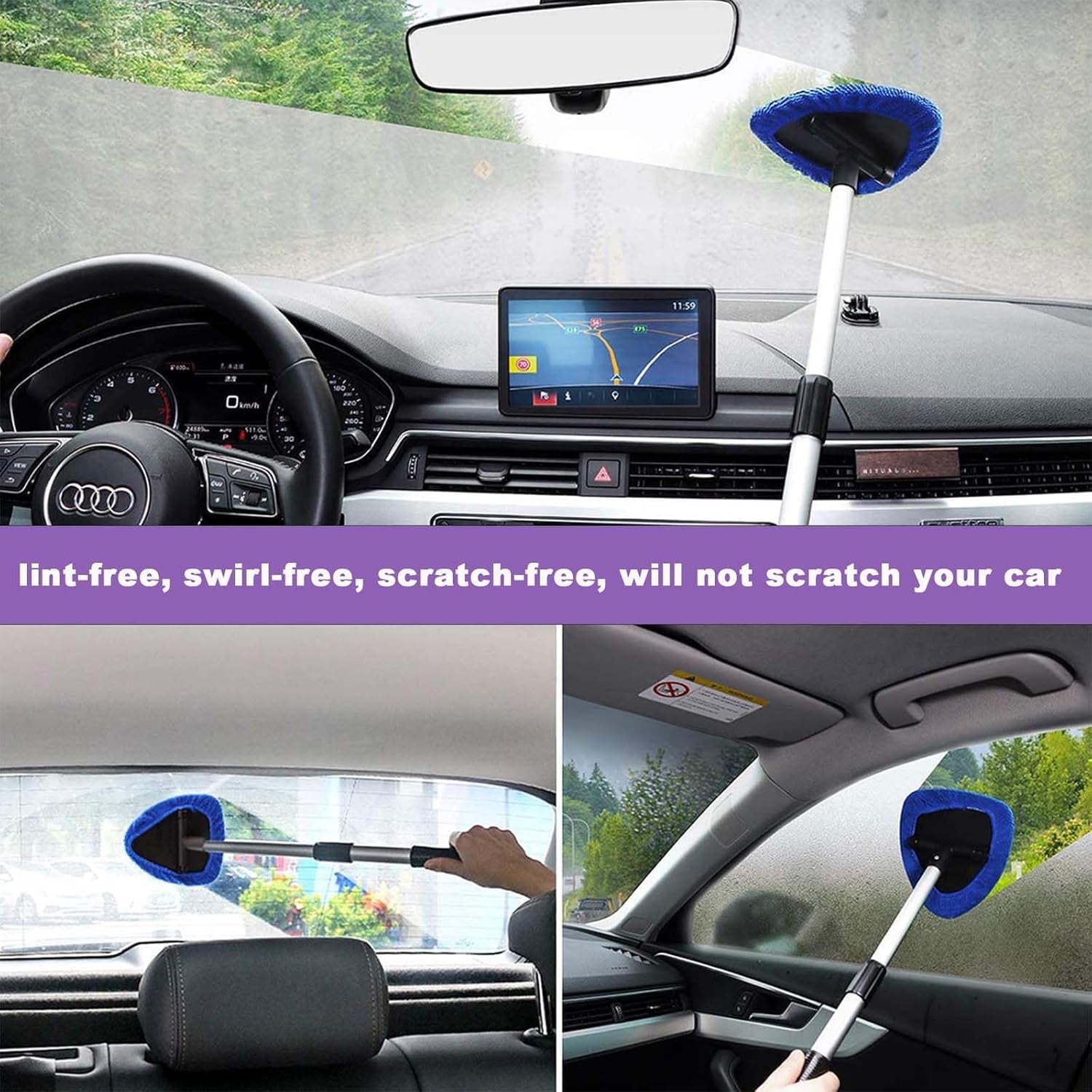 9Pcs Autoscheiben Innenreiniger Set,Einziehbares Werkzeug Zur Reinigung Der Windschutzscheibe,6 Mikrofaserpads,Sprühflaschen,Klimaanlagenbürste