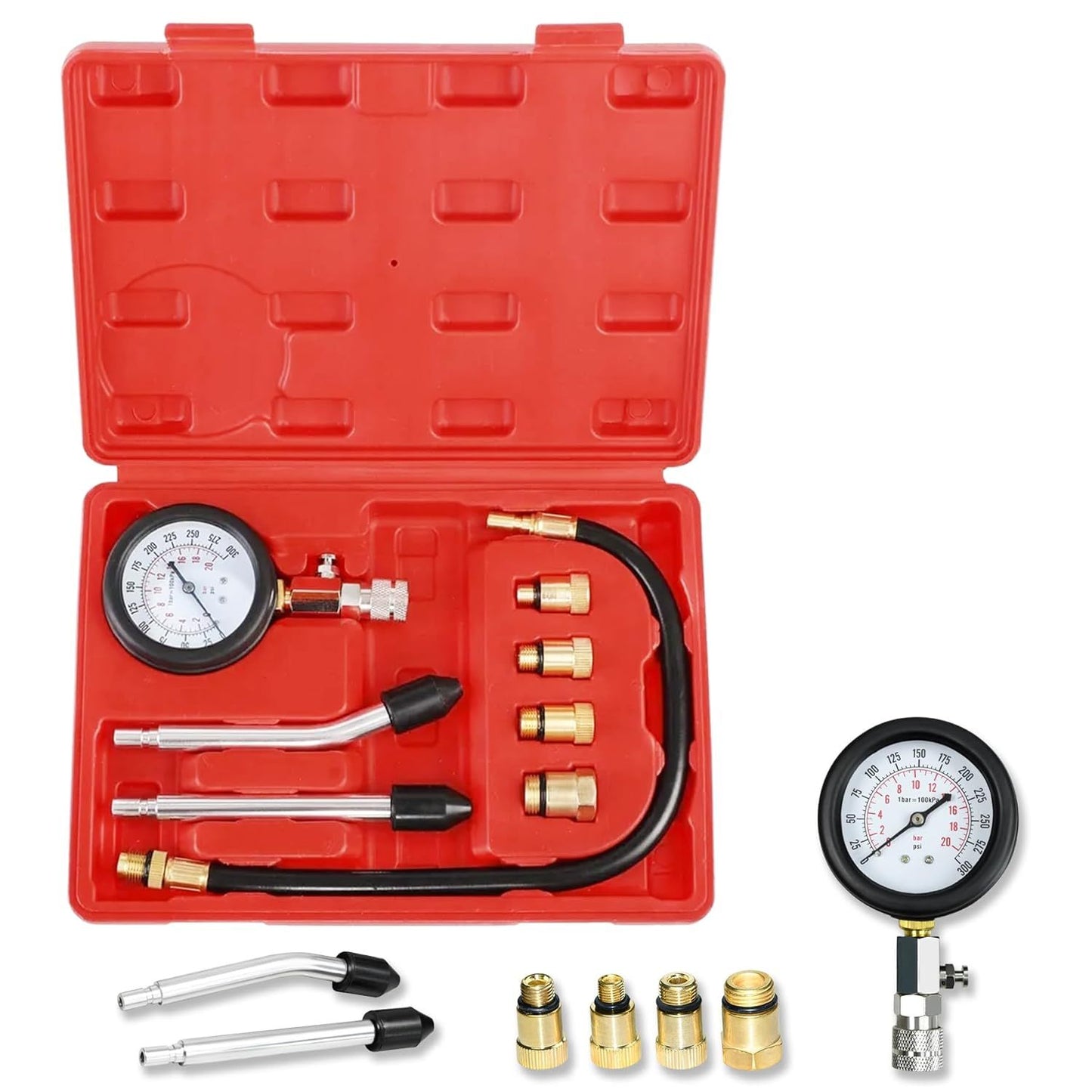 KOMPRESSIONSTESTER-SATZ BENZIN MOTOR KOMPRESSION PRuFER MESSER 0-20 Bar