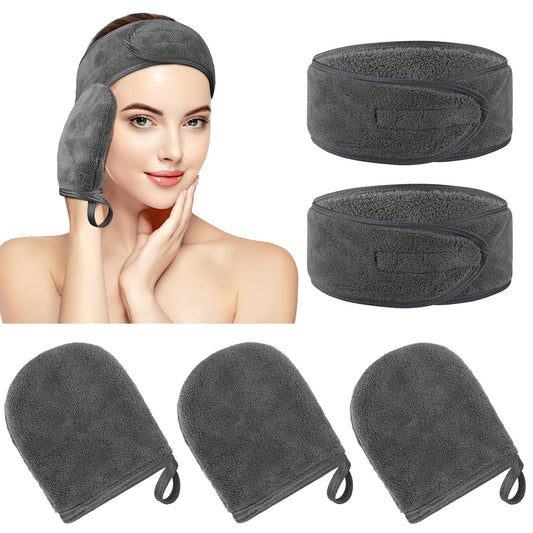 Kinhwa Make-Up Entferner Handschuh Super Sanft Mikrofaser Abschminkhandschuh Wiederverwendbar Gesichtsreinigung Und Kosmetik Stirnband Dunkelgrau