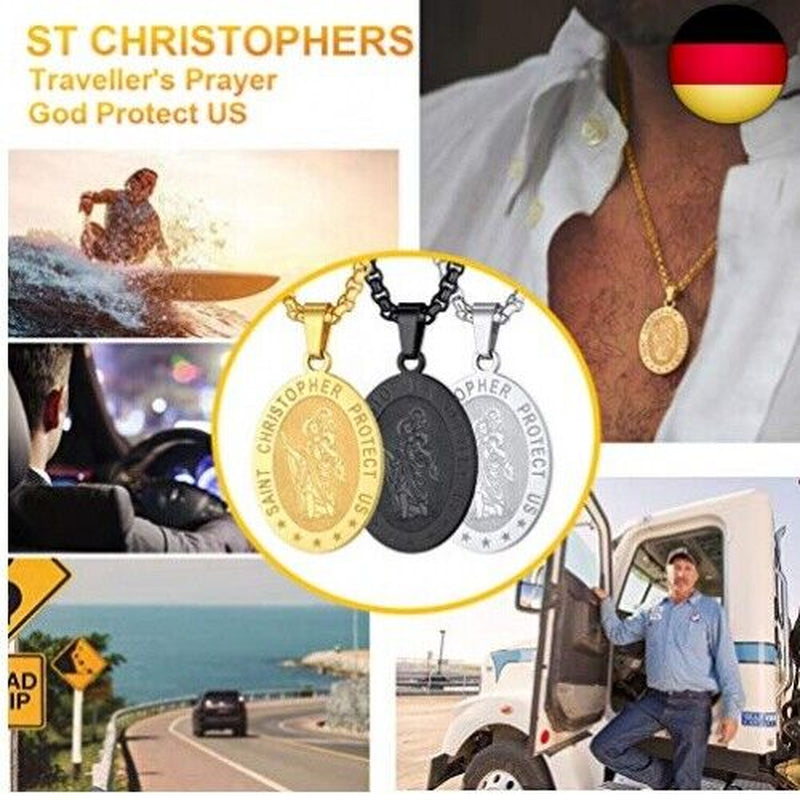 PROSTEEL St. Christopher Anhänger Halskette Schwarz Motiv Heiliger