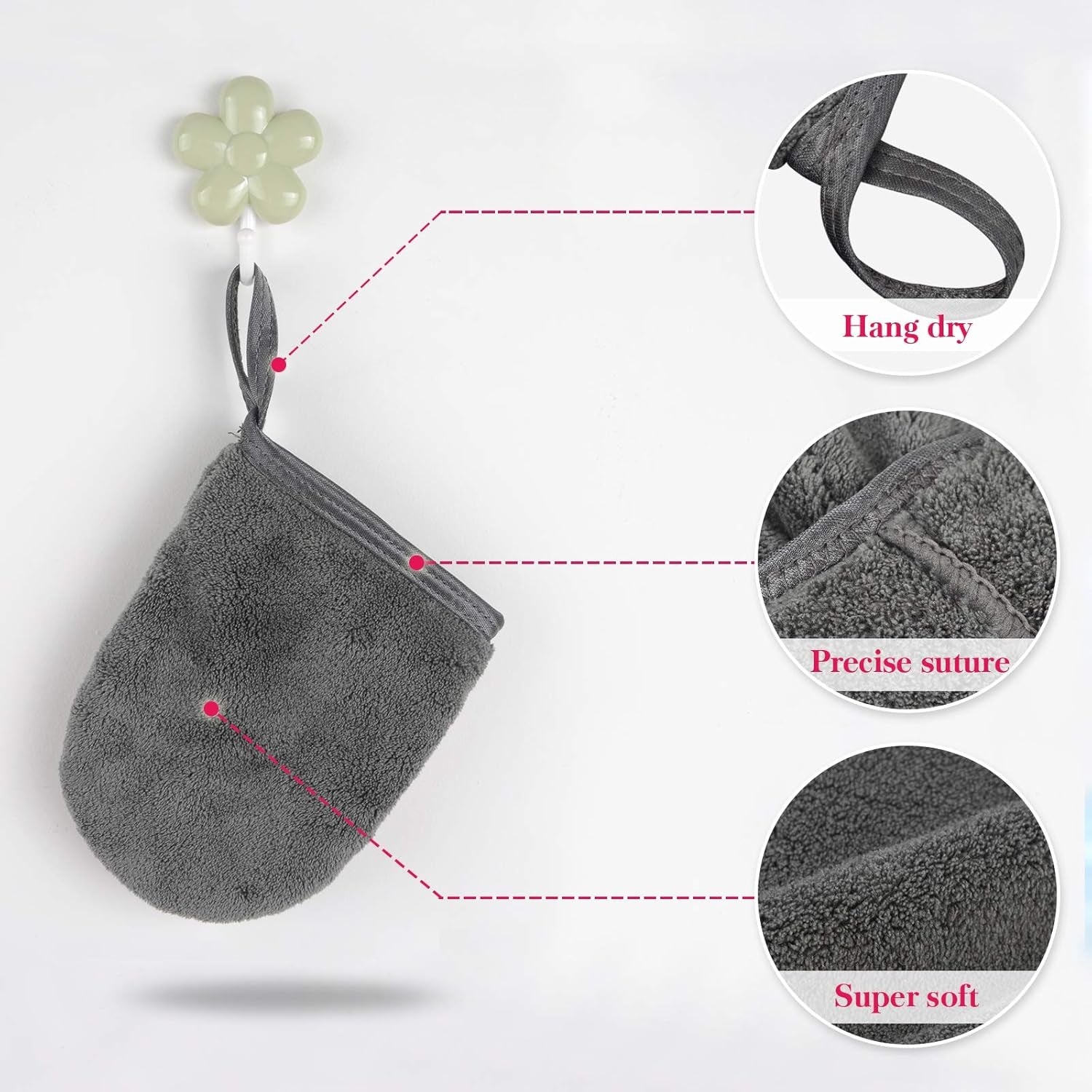 Kinhwa Make-Up Entferner Handschuh Super Sanft Mikrofaser Abschminkhandschuh Wiederverwendbar Gesichtsreinigung Und Kosmetik Stirnband Dunkelgrau