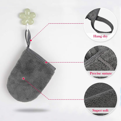 Kinhwa Make-Up Entferner Handschuh Super Sanft Mikrofaser Abschminkhandschuh Wiederverwendbar Gesichtsreinigung Und Kosmetik Stirnband Dunkelgrau