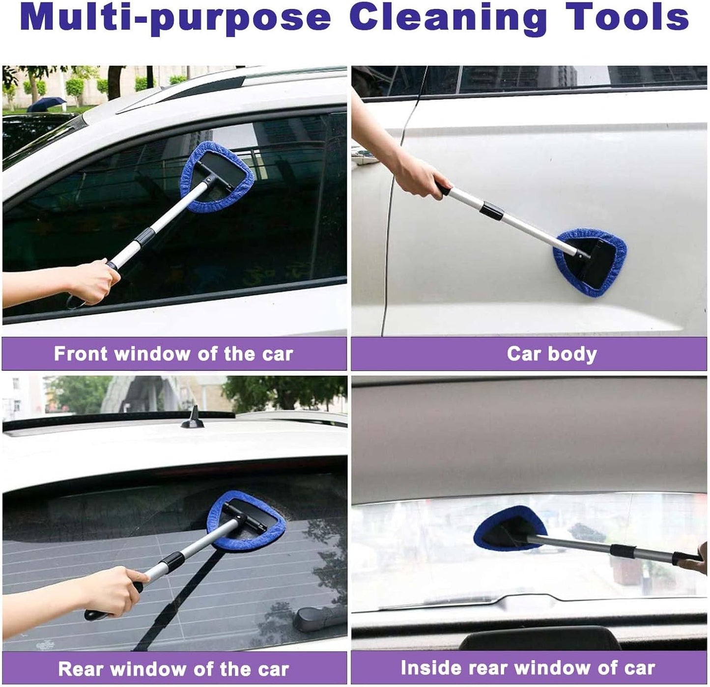 9Pcs Autoscheiben Innenreiniger Set,Einziehbares Werkzeug Zur Reinigung Der Windschutzscheibe,6 Mikrofaserpads,Sprühflaschen,Klimaanlagenbürste