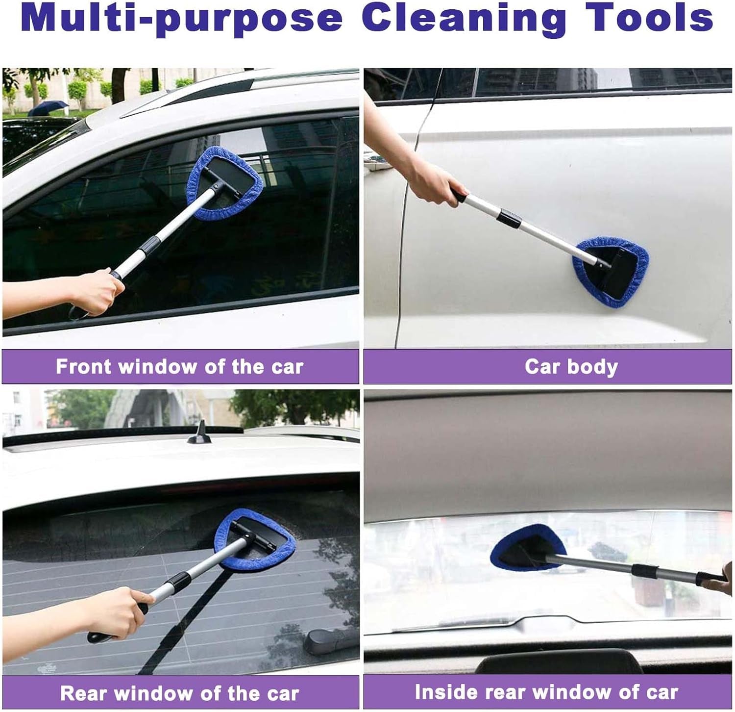 9Pcs Autoscheiben Innenreiniger Set,Einziehbares Werkzeug Zur Reinigung Der Windschutzscheibe,6 Mikrofaserpads,Sprühflaschen,Klimaanlagenbürste