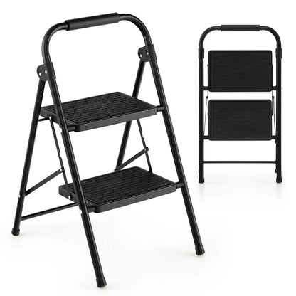 2-Stufige Leiter Klappbarer Tritthocker Mit Gepolstertem Handgriff 47 X 39 X 71 Cm Schwarz