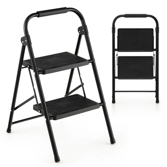 2-Stufige Leiter Klappbarer Tritthocker Mit Gepolstertem Handgriff 47 X 39 X 71 Cm Schwarz