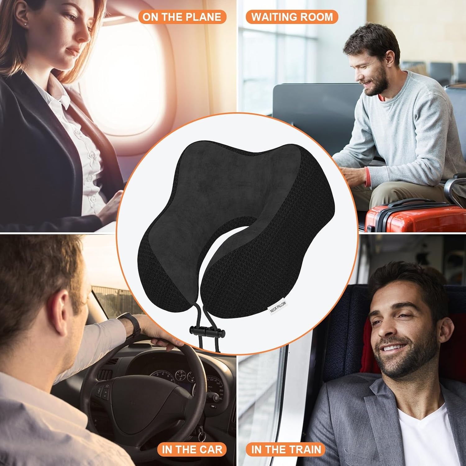 Nackenkissen Flugzeug, Reisekissen Auto Aus Memory Foam Mit Samtweichem Bezug, Nackenhörnchen Erwachsene Für Reisen, Camping, Büro Und Haus (Schwarz)