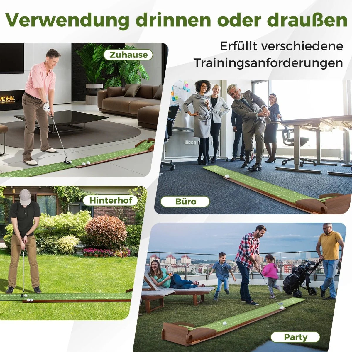 Golf Puttingmatte Mit 2 Löchern & 3 Golfbällen & Kunstrasen Golfmatte Putting Trainer Grün