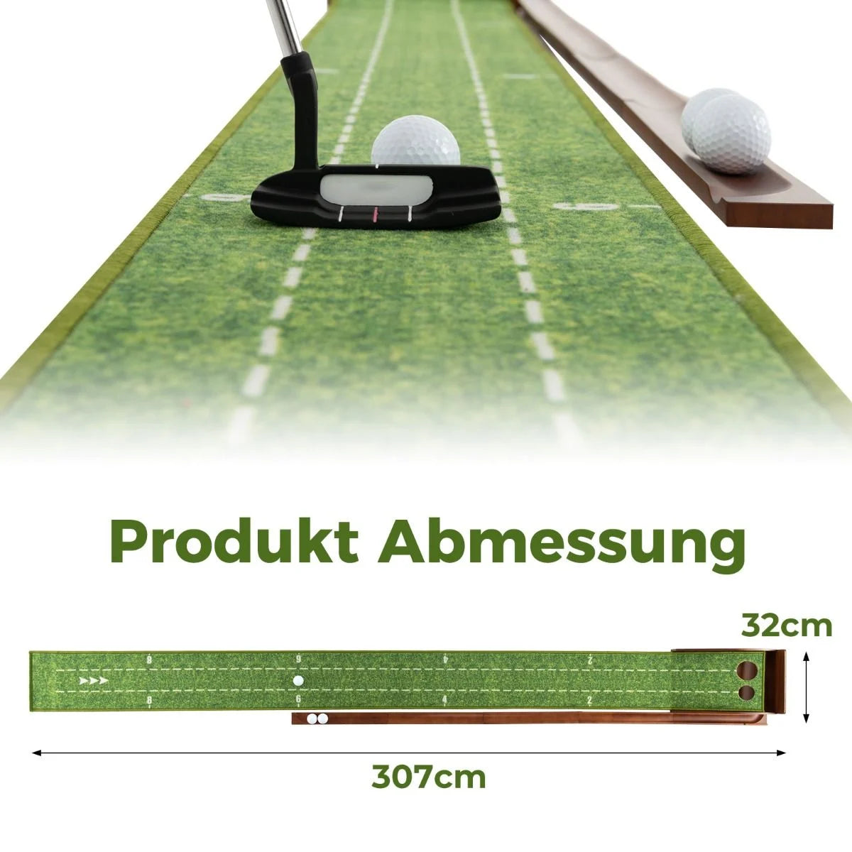Golf Puttingmatte Mit 2 Löchern & 3 Golfbällen & Kunstrasen Golfmatte Putting Trainer Grün