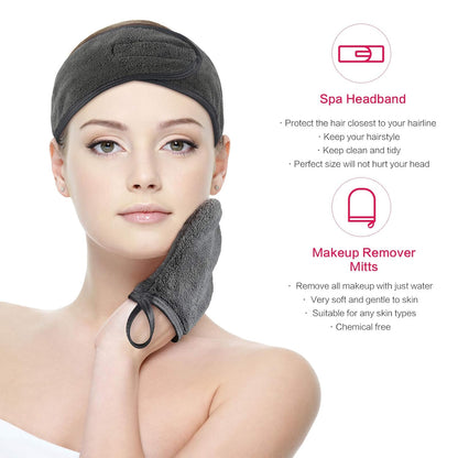 Kinhwa Make-Up Entferner Handschuh Super Sanft Mikrofaser Abschminkhandschuh Wiederverwendbar Gesichtsreinigung Und Kosmetik Stirnband Dunkelgrau