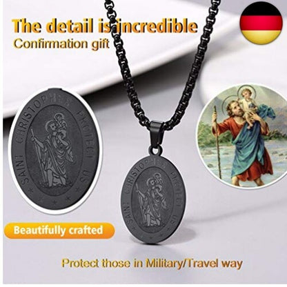 PROSTEEL St. Christopher Anhänger Halskette Schwarz Motiv Heiliger