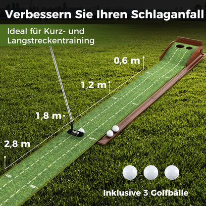 Golf Puttingmatte Mit 2 Löchern & 3 Golfbällen & Kunstrasen Golfmatte Putting Trainer Grün