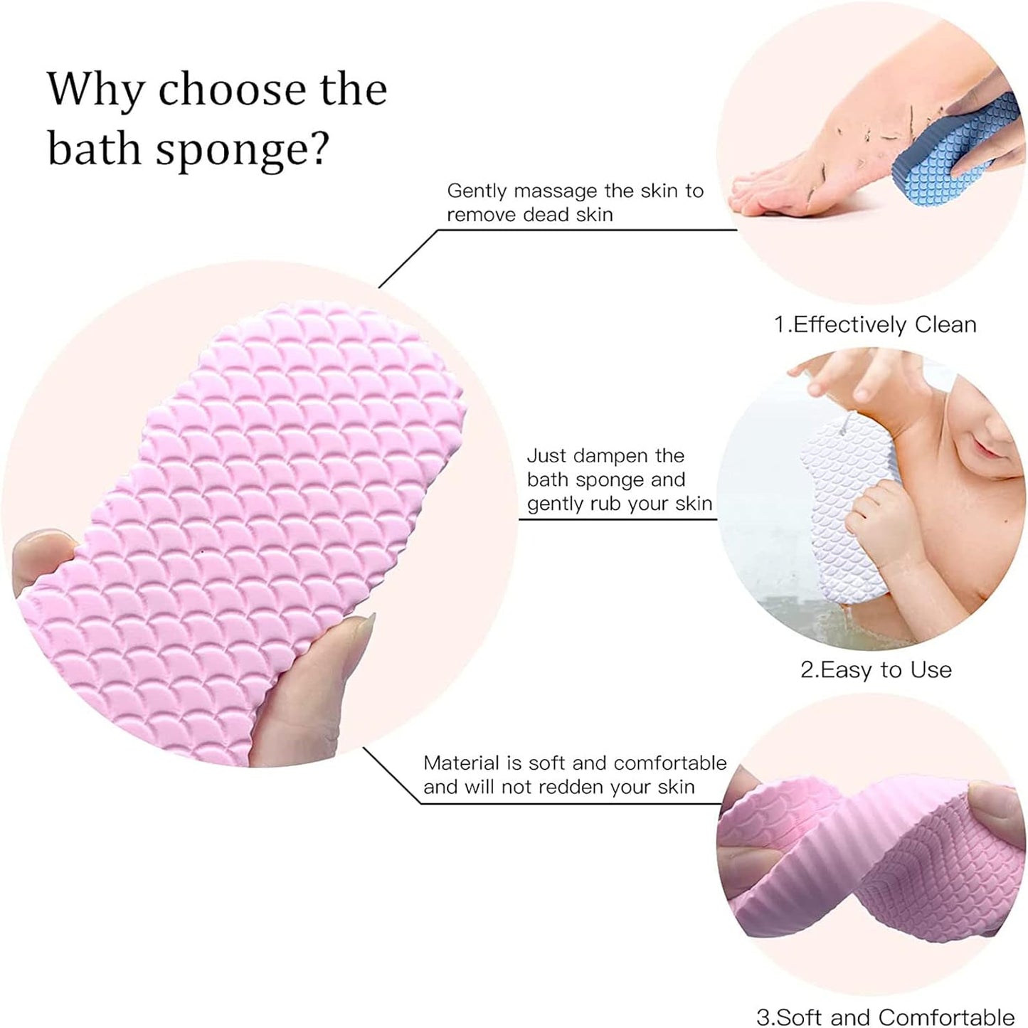 Ultra Soft Bath Body Shower Sponge,3 Stück Peeling Badeschwamm Exfoliating Bath Sponge Körper Peeling-Schwamm Tote Haut Entfernen Handbrause Massage Für Frauen,Männer,Kind