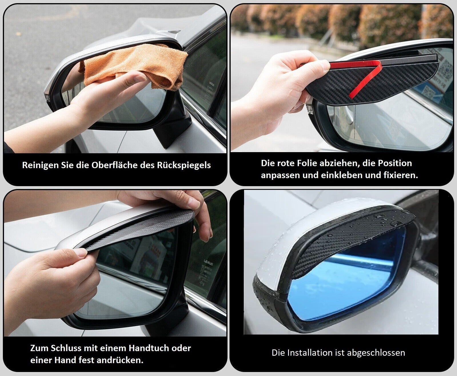 2X Auto Rückspiegel Regenschutz Sonnenblende Aussenspiegel Carbon Design