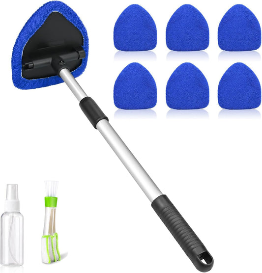 9Pcs Autoscheiben Innenreiniger Set,Einziehbares Werkzeug Zur Reinigung Der Windschutzscheibe,6 Mikrofaserpads,Sprühflaschen,Klimaanlagenbürste