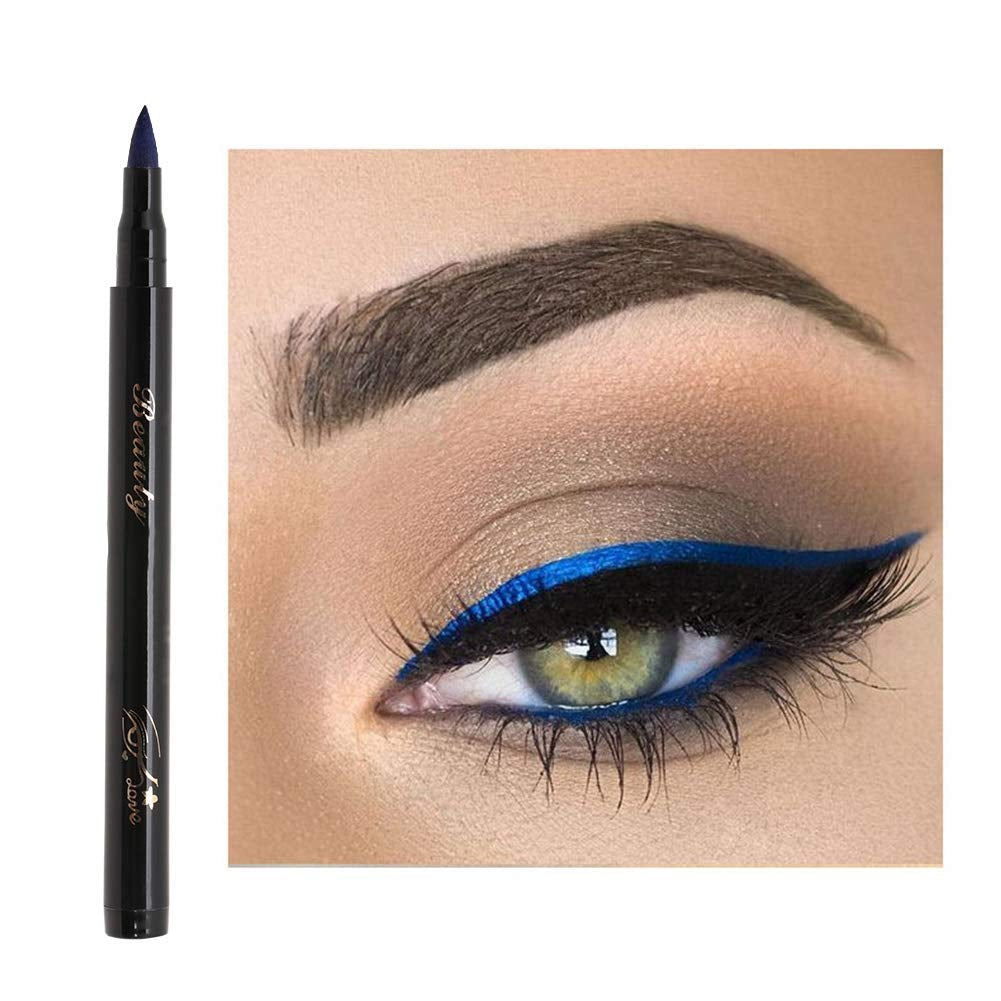 Eyeliner Blue, Eyeliner Bleistift, Roter Oder Blauer Blitz Eyeliner Stift Matt Kosmetisches Werkzeug Für Eyeliner Wasserdichter Eyeliner Stift Augenfarben Eyeliner Make up Bleistift(05# Blau)