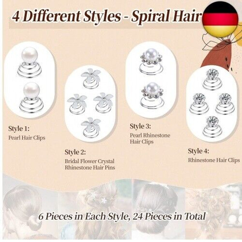 24 Stück Haarspiralen Hochzeit, Curlies Haarschmuck Perlen Strass Curlies