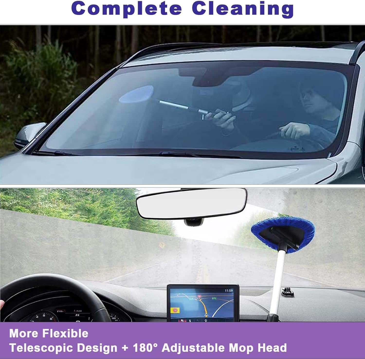 9Pcs Autoscheiben Innenreiniger Set,Einziehbares Werkzeug Zur Reinigung Der Windschutzscheibe,6 Mikrofaserpads,Sprühflaschen,Klimaanlagenbürste