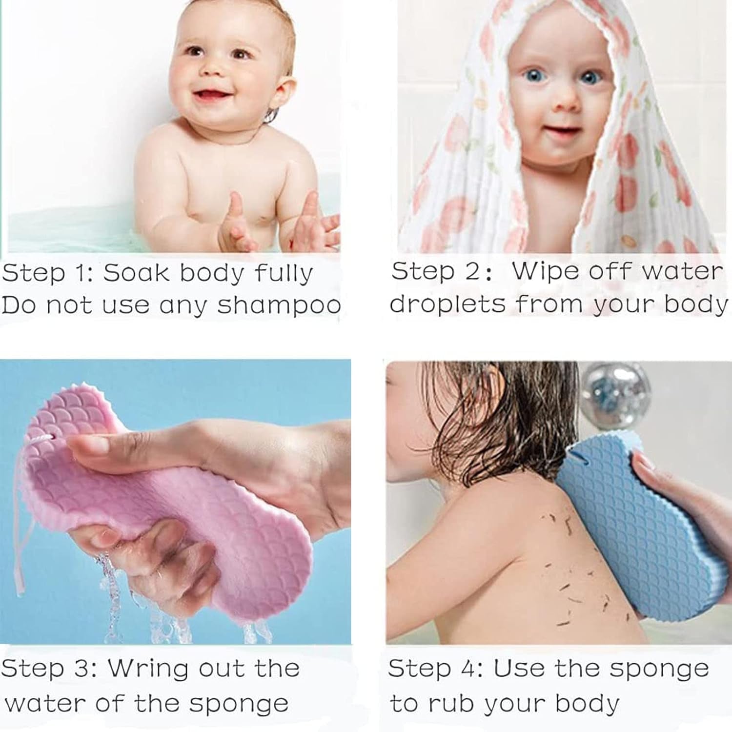 Ultra Soft Bath Body Shower Sponge,3 Stück Peeling Badeschwamm Exfoliating Bath Sponge Körper Peeling-Schwamm Tote Haut Entfernen Handbrause Massage Für Frauen,Männer,Kind
