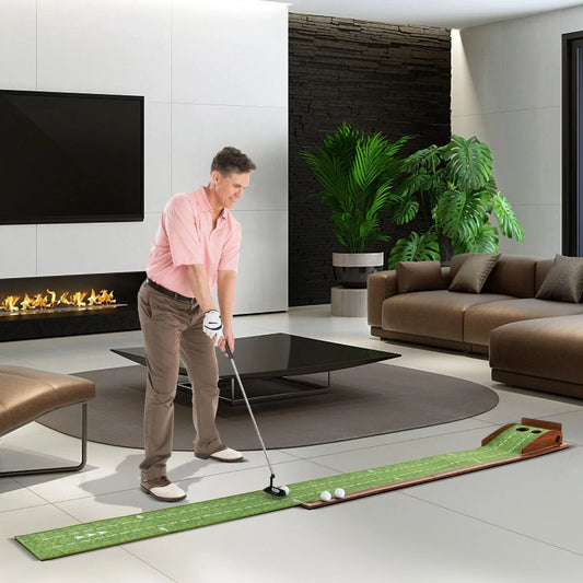 Golf Puttingmatte Mit 2 Löchern & 3 Golfbällen & Kunstrasen Golfmatte Putting Trainer Grün