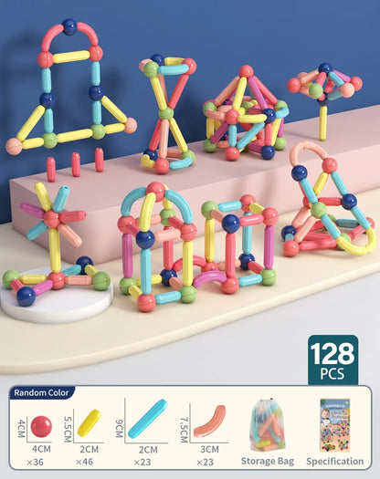 128PCS Magnetic Building Blocks Toy Magnetic Construction Set Magnet Ball Sticks Rod Games Montessori Educational Toys for Kids