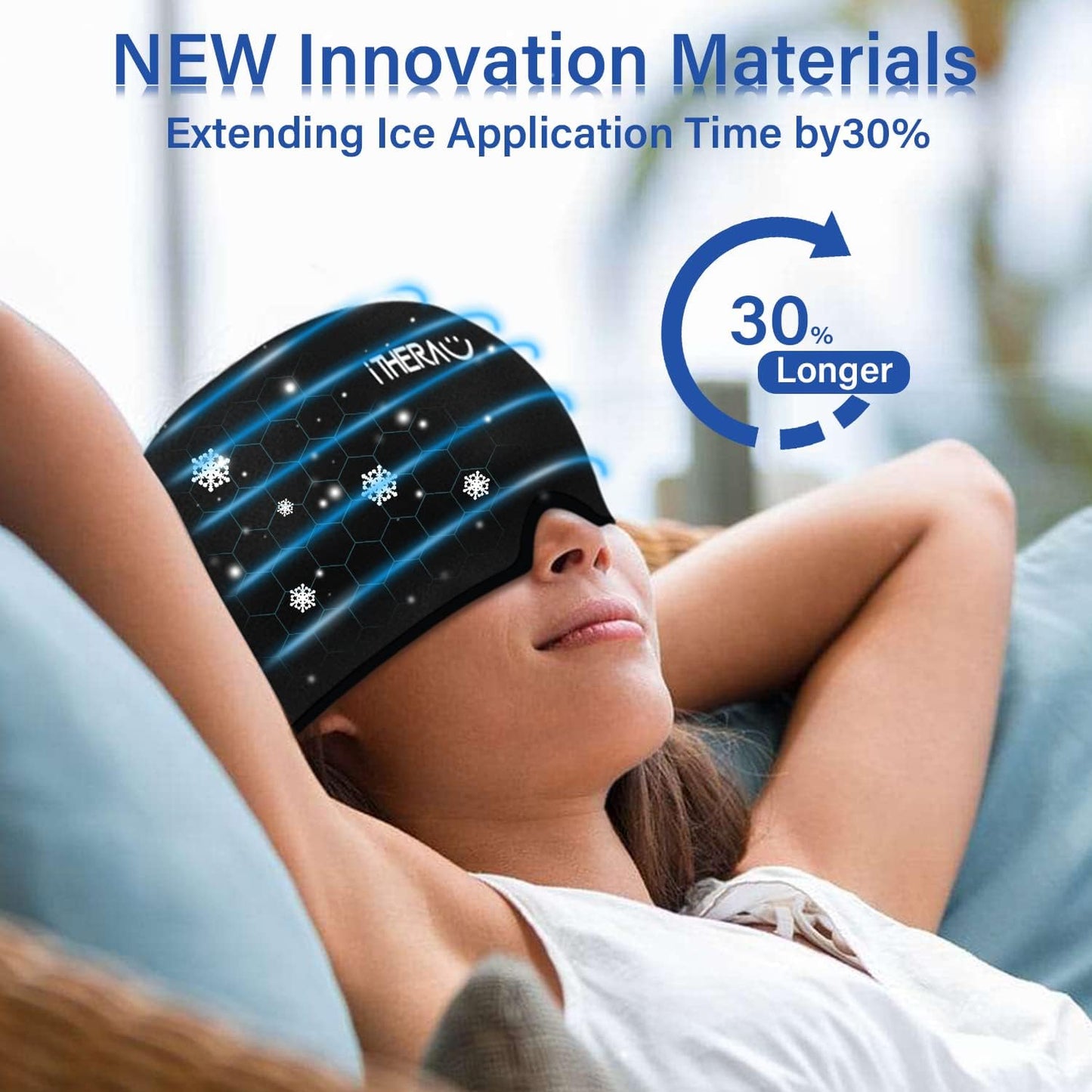 I-THERA-U Migräne Maske 2Pcs - Wiederverwendbar 2 in 1 Schlafmaske Headache Hat, Kopfschmerzen Kühlpads Gel, Migräne Haube Für Geschwollene Augen, Verspannungen, Sinus & Stressabbau, Männer & Frauen