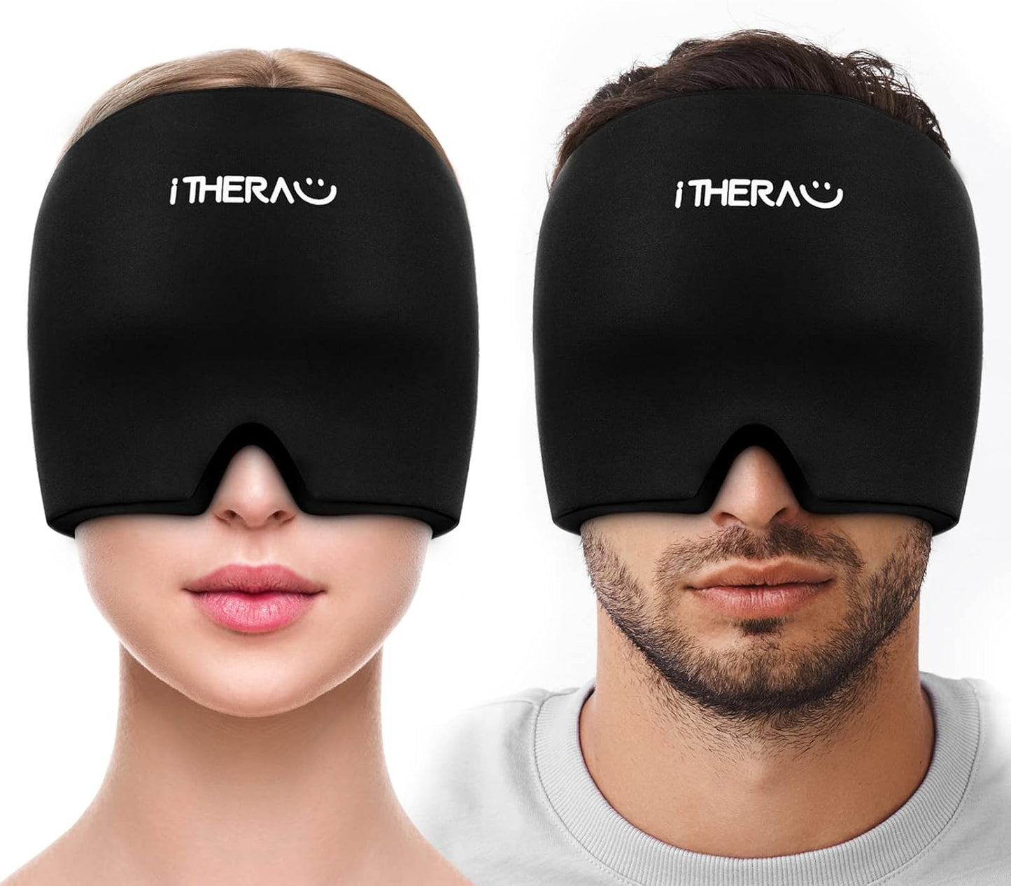 I-THERA-U Migräne Maske 2Pcs - Wiederverwendbar 2 in 1 Schlafmaske Headache Hat, Kopfschmerzen Kühlpads Gel, Migräne Haube Für Geschwollene Augen, Verspannungen, Sinus & Stressabbau, Männer & Frauen