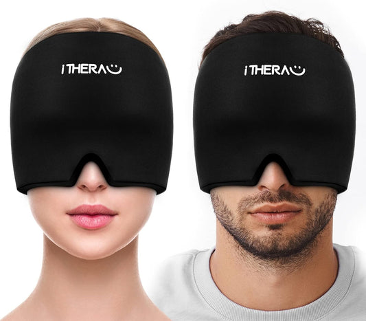 I-THERA-U Migräne Maske 2Pcs - Wiederverwendbar 2 in 1 Schlafmaske Headache Hat, Kopfschmerzen Kühlpads Gel, Migräne Haube Für Geschwollene Augen, Verspannungen, Sinus & Stressabbau, Männer & Frauen