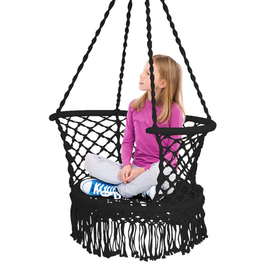 Hängesessel Makramee Hängestuhl Hängesitz Hängeschaukel Swing Sessel 160 Kg Tragkraft Schwarz