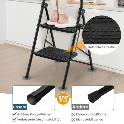 2-Stufige Leiter Klappbarer Tritthocker Mit Gepolstertem Handgriff 47 X 39 X 71 Cm Schwarz
